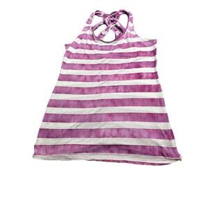 OP Purple White Striped Tank Top Criss Cross Back Womens L 10/12